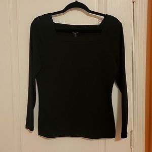 NWT, Ann Taylor, black knit square neck top, Large Petit